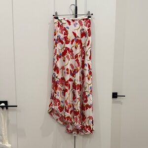 & Other Stories Red and White Floral High Low Skirt